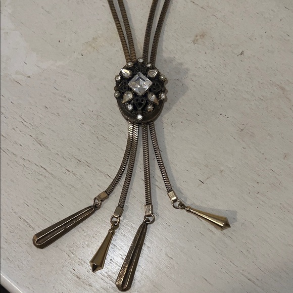 Vintage Miriam Haskell unmarked lariat style necklace tassels crystals 30”